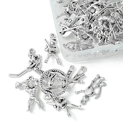 32Pcs 8 Styles Tibetan Style Sports Theme Alloy Pendants FIND-FS0002-37-1