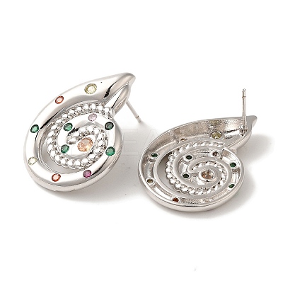 Rack Plating Brass Micro Pave Cubic Zirconia Stud Earrings EJEW-B062-14P-01-1