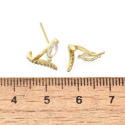 Horse Eye Brass Micro Pave Clear Cubic Zirconia Stud Earrings EJEW-R018-04G-1