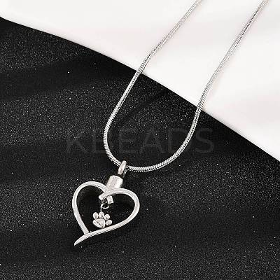 304 Stainless Steel Heart with Paw Print Pendant Pet Urn Ashes Necklaces LS-NJEW-S455-04P-1