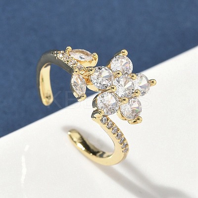 Brass Micro Pave Cubic Zirconia Cuff Rings for Women RJEW-H256-05G-1