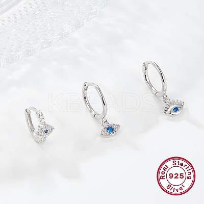 3 Pcs 3 Style Cubic Zirconia Horse Eye Dangle Hoop & Stud Earrings Set EJEW-F317-02P-1