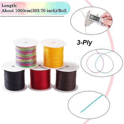 5 Rolls 5 Colros 3-Ply Nylon Beading Threads NWIR-YW0001-06A-1