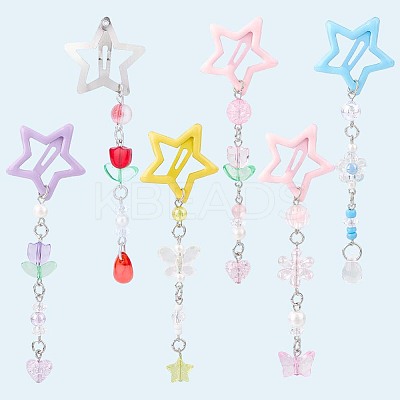 6Pcs 6 Colors Star Iron & Plastic Snap Hair Clips PHAR-CP0001-27-1