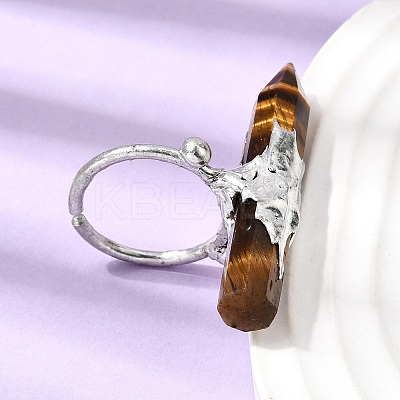 Natural Tiger Eye & Brass Cuff Rings for Women RJEW-G374-01P-11-1