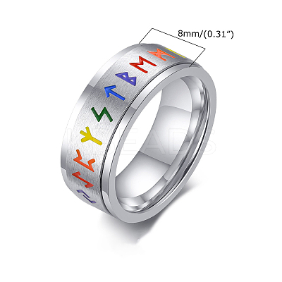 Rainbow Color Pride Flag Rune Words Odin Norse Viking Amulet Enamel Rotating Ring RABO-PW0001-037A-1