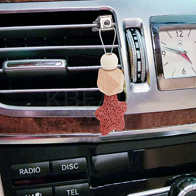 6Pcs 6 Colors Star Wood & Lava Rock Felt Car Air Vent Clips HJEW-DR00042-1