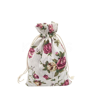 Printed Cotton Imitation Burlap Packing Pouches Drawstring Bags PW-WG7B662-03-1