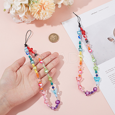 2Pcs Resin Beaded Mobile Phone Lanyard Wrist Strap HJEW-GF0001-47B-1