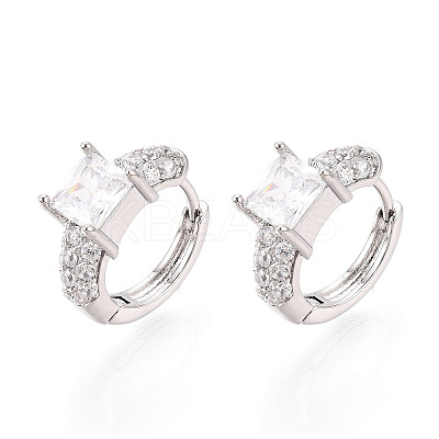 Brass Micro Pave Clear Cubic Zirconia Square Hoop Earrings EJEW-T048-44P-1