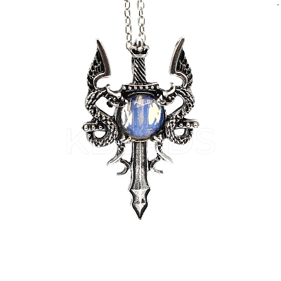 Opalite Dragon Sword Pendant Necklace G-PW0004-67A-1
