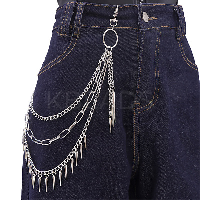 Punk Style Alloy with Aluminium Spiked Cone 3 Layered Chain Belts for Pants FS-WGA3437-02-1