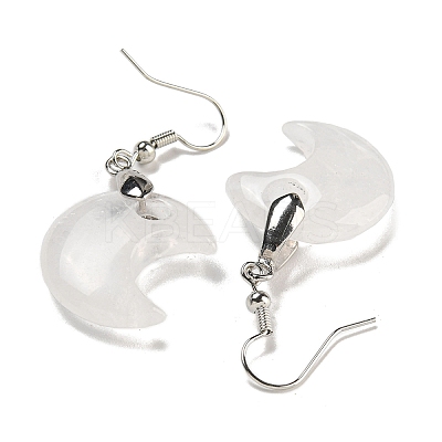 Rack Plating Moon Brass Dangle Earrings for Women EJEW-B064-02P-01-1