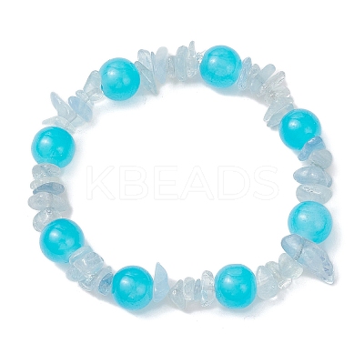 Baking Paint Imitation Jade Glass Round Beaded Stretch Bracelets for Women BJEW-JB12158-02-1