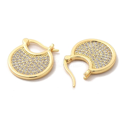 Clear Cubic Zirconia Flat Round Hoop Earrings EJEW-A095-02G-1