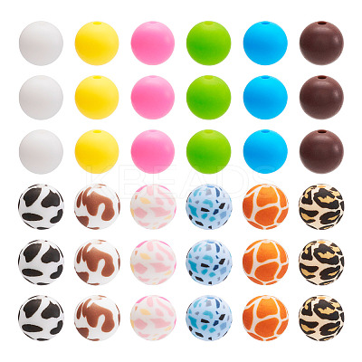 108Pcs 12 Style Round Food Grade Eco-Friendly Silicone Beads SIL-TA0001-75-1