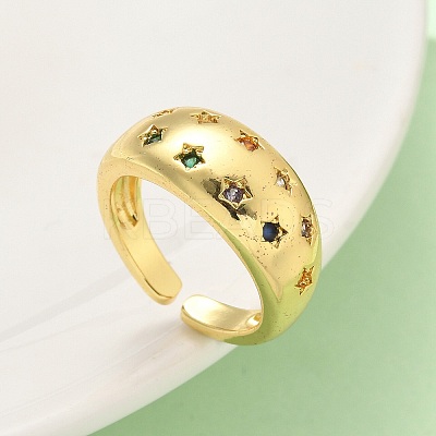 Brass Micro Pave Cubic Zirconia Adjustable Cuff Rings RJEW-V009-08G-1