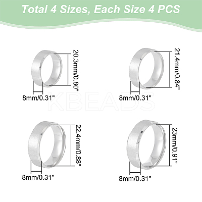 16Pcs 4 Size 201 Stainless Steel Plain Band Rings for Men Women RJEW-UN0002-45-1