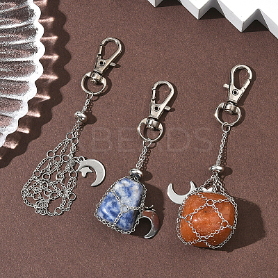 6Pcs 3 Styles Moon Alloy Swivel Lobster Claw Clasps & Brass Cable Chains AJEW-SC0003-98P-1