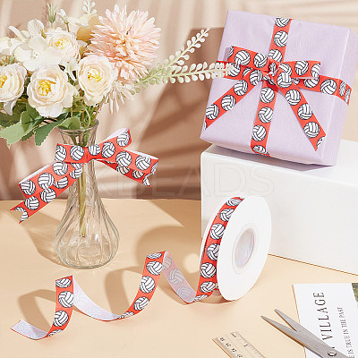 20 Yards Sport Ball Printed Polyester Volleyball Grosgrain Ribbon OCOR-WH0085-75A-02-1