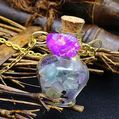 Natural Fluorite Chips Perfume Bottle Necklace BOTT-PW0008-01C-1