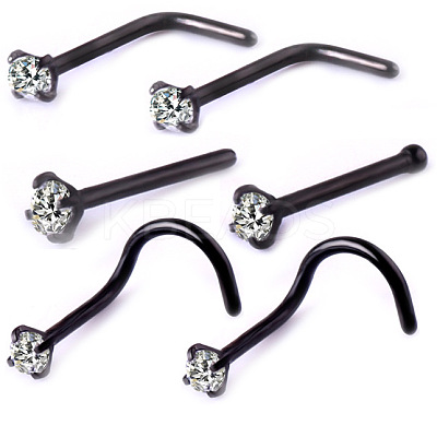 6Pcs 6 Style Clear Cubic Zirconia Nose Studs AJEW-PW0005-21EB-1