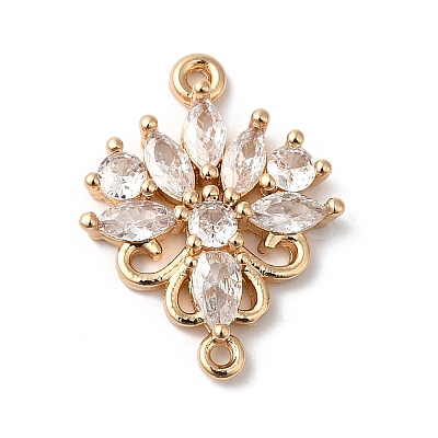 Brass Pave Clear Glass Connector Charms X-KK-C062-069G-1