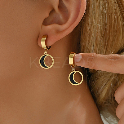 Elegant 201 Stainless Steel Moon Hoop Earrings XZ5381-1-1
