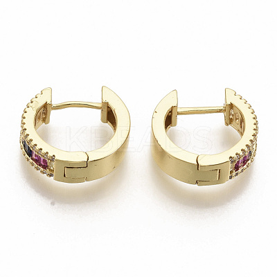 Brass Micro Pave Colorful Cubic Zirconia Hoop Earrings EJEW-S208-063-1