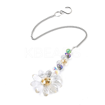Glass Flower Hanging Suncatchers HJEW-C009-01E-1