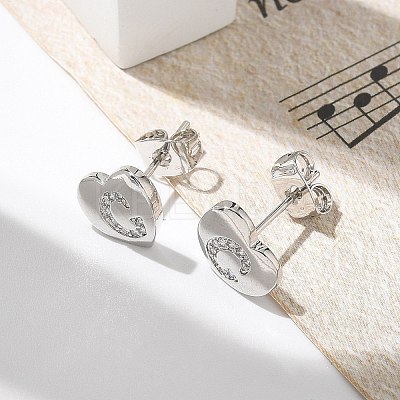 Rack Plating Brass Micro Pave Clear Cubic Zirconia Stud Earrings EJEW-K299-01P-C-1