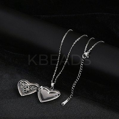 Anti-Tarnish 304 Stainless Steel Heart Locket Pendant Cable Chain Necklaces for Women LS-NJEW-M050-04B-P-1