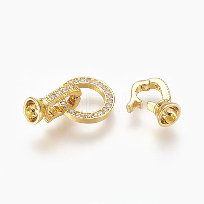 Brass Micro Pave Cubic Zirconia Fold Over Clasps KK-P164-14-1