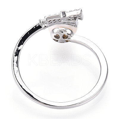Natural Pearl Finger Open Cuff  Ring Micro Pave Clear Cubic Zirconia PEAR-N022-C03-1