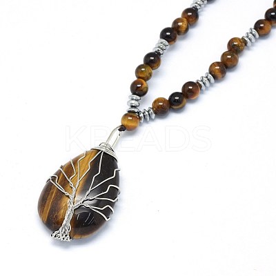Natural Tiger Eye Pendant Necklaces NJEW-P241-C05-1