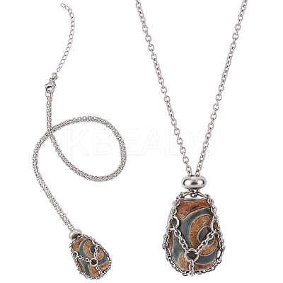 2Pcs 304 Stainless Steel Macrame Pouch Necklace Making for Gemstone Nuggets NJEW-BBC0001-27A-1