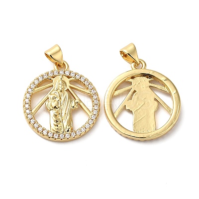 Rack Plating Brass Pave Cubic Zirconia Pendants KK-O142-15G-1