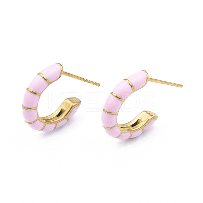 Enamel C-shape Stud Earrings EJEW-N052-05B-1