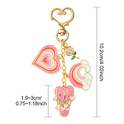 Heart Hot Air Balloon Alloy Enamel Pendant Decoration HJEW-YW00075-01-1