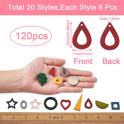 120Pcs 20 Style Painted Wood Pendants/Links/Cabochons/Bead WOOD-BT0001-05-1