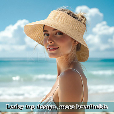 1Pc Women Straw Floppy Wide Brim Sun Hat AJEW-TA0002-59A-1