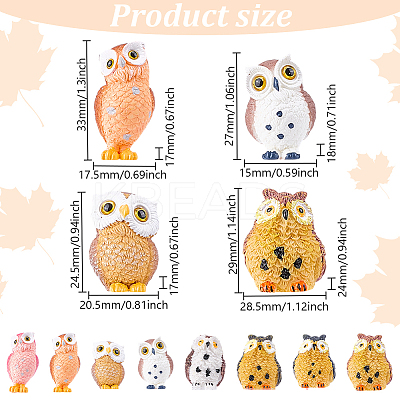 16Pcs 8 Styles Resin Owl Figurines DJEW-DR0001-09-1