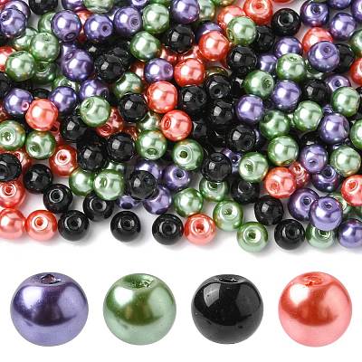 4 Strands 4 Colors Baking Paint Pearlized Glass Pearl Round Bead Strands HY-FS0001-09-1