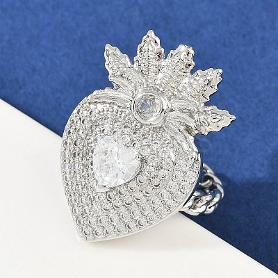 Brass Micro Pave Clear Cubic Zirconia Cuff Rings RJEW-P155-04A-P-1