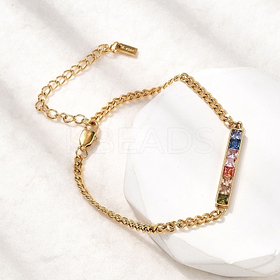 Rectangle 304 Stainless Steel Glass Link Bracelets for Women BJEW-K237-17G-1