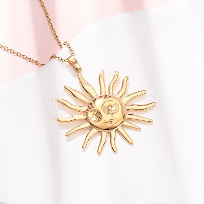 304 Stainless Steel Sun Pendant Cable Chain Necklaces for Men Women NJEW-K308-04C-G-1