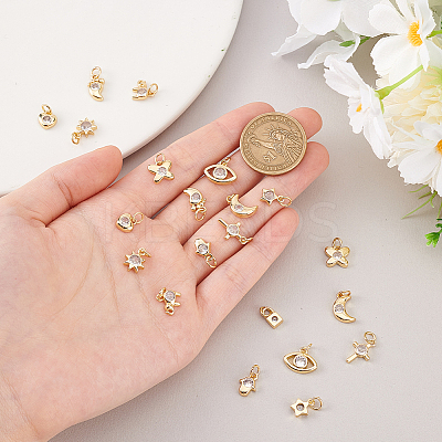 22Pcs 11 Styles Brass Micro Pave Clear Cubic Zirconia Charms FIND-GA0004-46-1