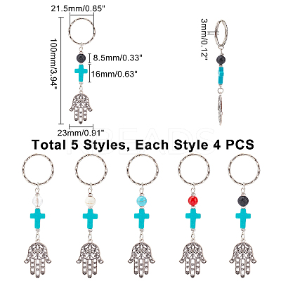 20Pcs 5 Style Mixed Gemstone Bead and Synthetic Turquoise beads Keychain KEYC-GA0001-05-1