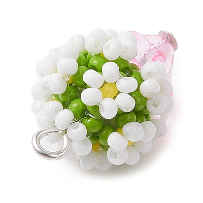 Beaded Flower Potted Charms PALLOY-MZ00446-02-1