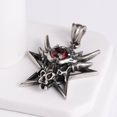 Retro 316 Surgical Stainless Steel Resin Rhinestone Star with Dragon Skull Gothic pendants STAS-E096-54AS-1